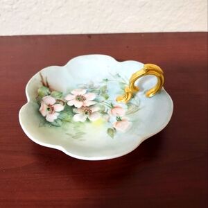 Floral Porcelain Dish with Gold Accent